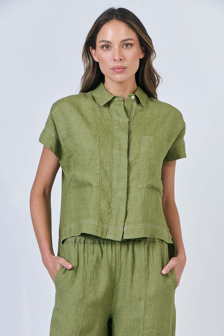 Emily Button Shirt - Moss - OJ20 - Pizazz BoutiqueNaturals By O & J