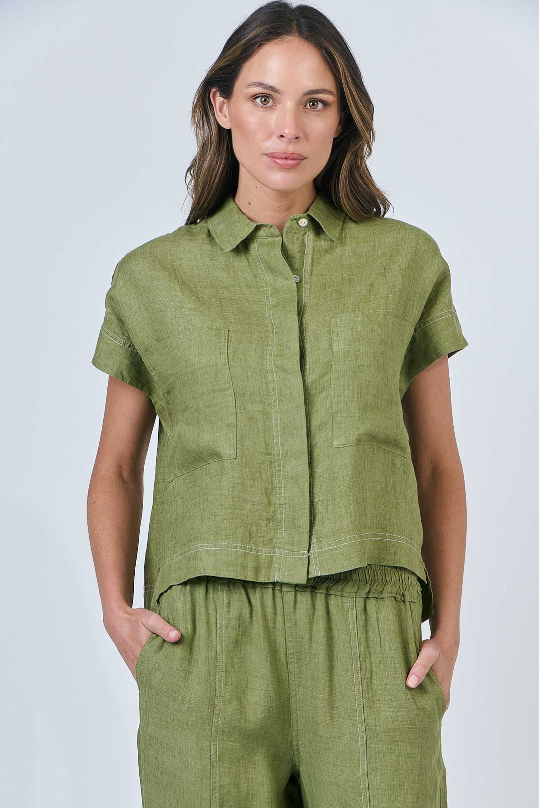 Emily Button Shirt - Moss - OJ20 - Pizazz BoutiqueNaturals By O & J