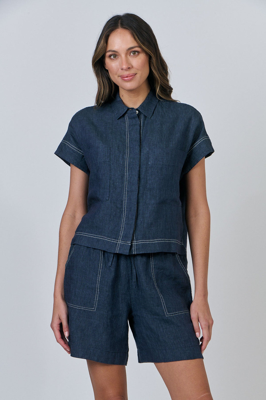 Emily Button Shirt - Poseidon - OJ20 - Pizazz BoutiqueNaturals By O & J