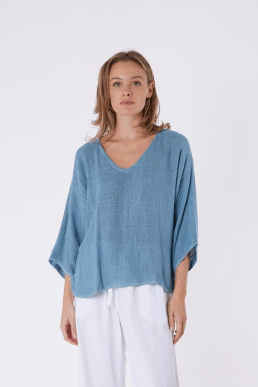 Estelle Hessian V Neck Top - Denim Blue - CB2 - Pizazz BoutiqueCarbon The Label