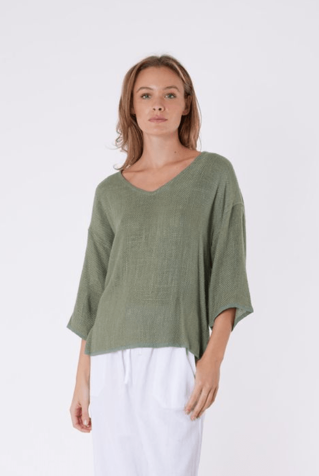 Estelle Hessian V Neck Top - Khaki - CB2 - Pizazz BoutiqueCarbon The Label