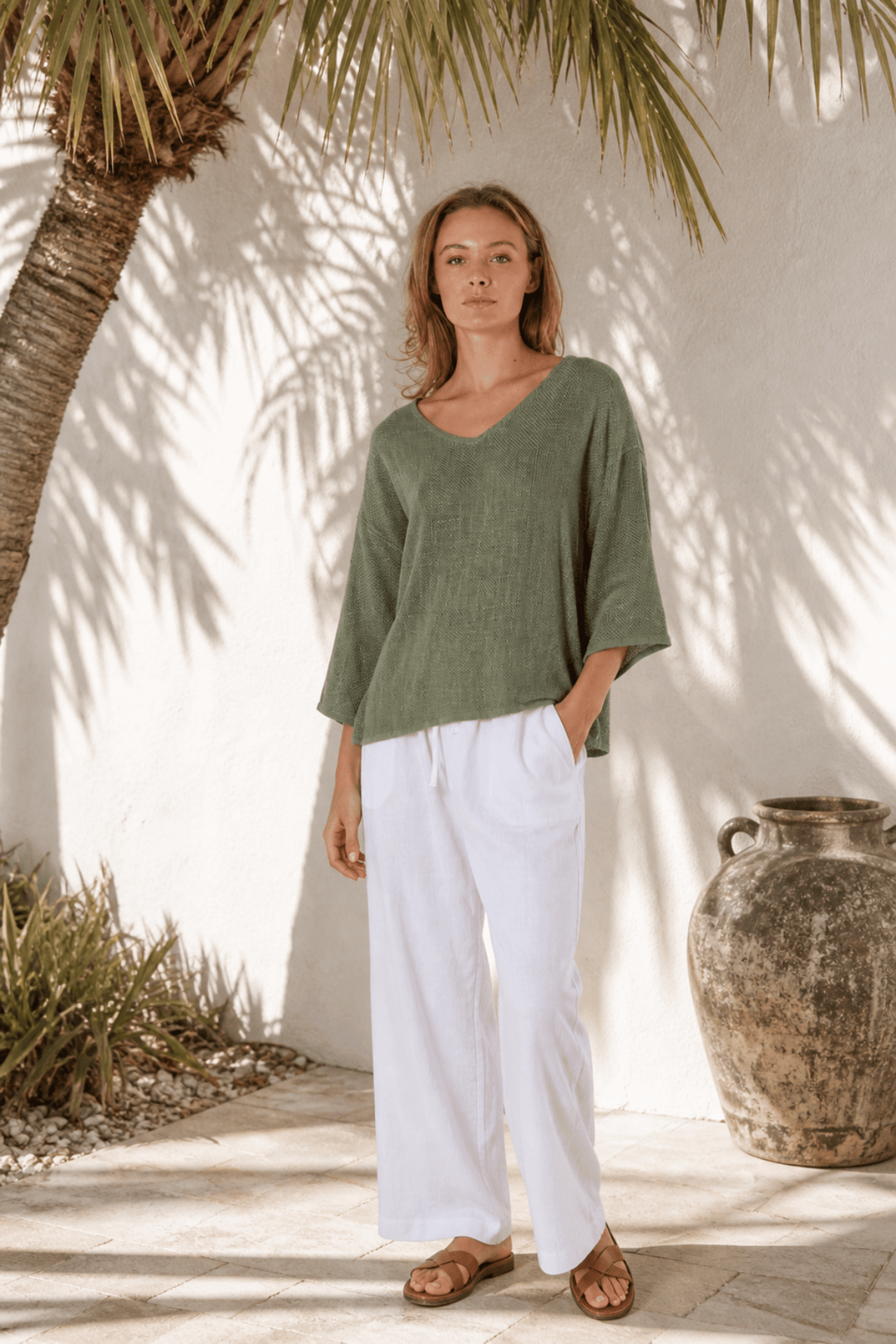Estelle Hessian V Neck Top - Khaki - CB2 - Pizazz BoutiqueCarbon The Label