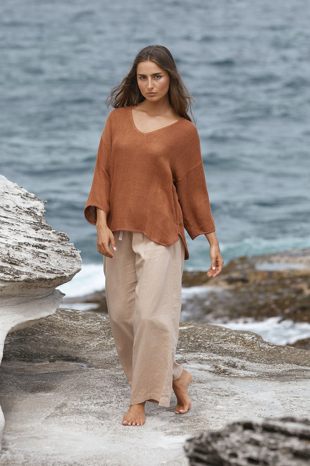 Estelle Hessian V Neck Top - Toffee - CB2 - Pizazz BoutiqueCarbon The Label