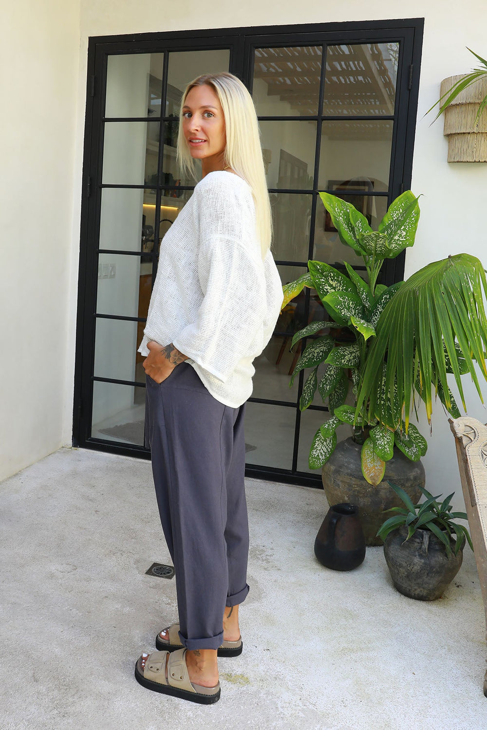 Estelle Hessian V Neck Top - White - CB2 - Pizazz BoutiqueCarbon The Label