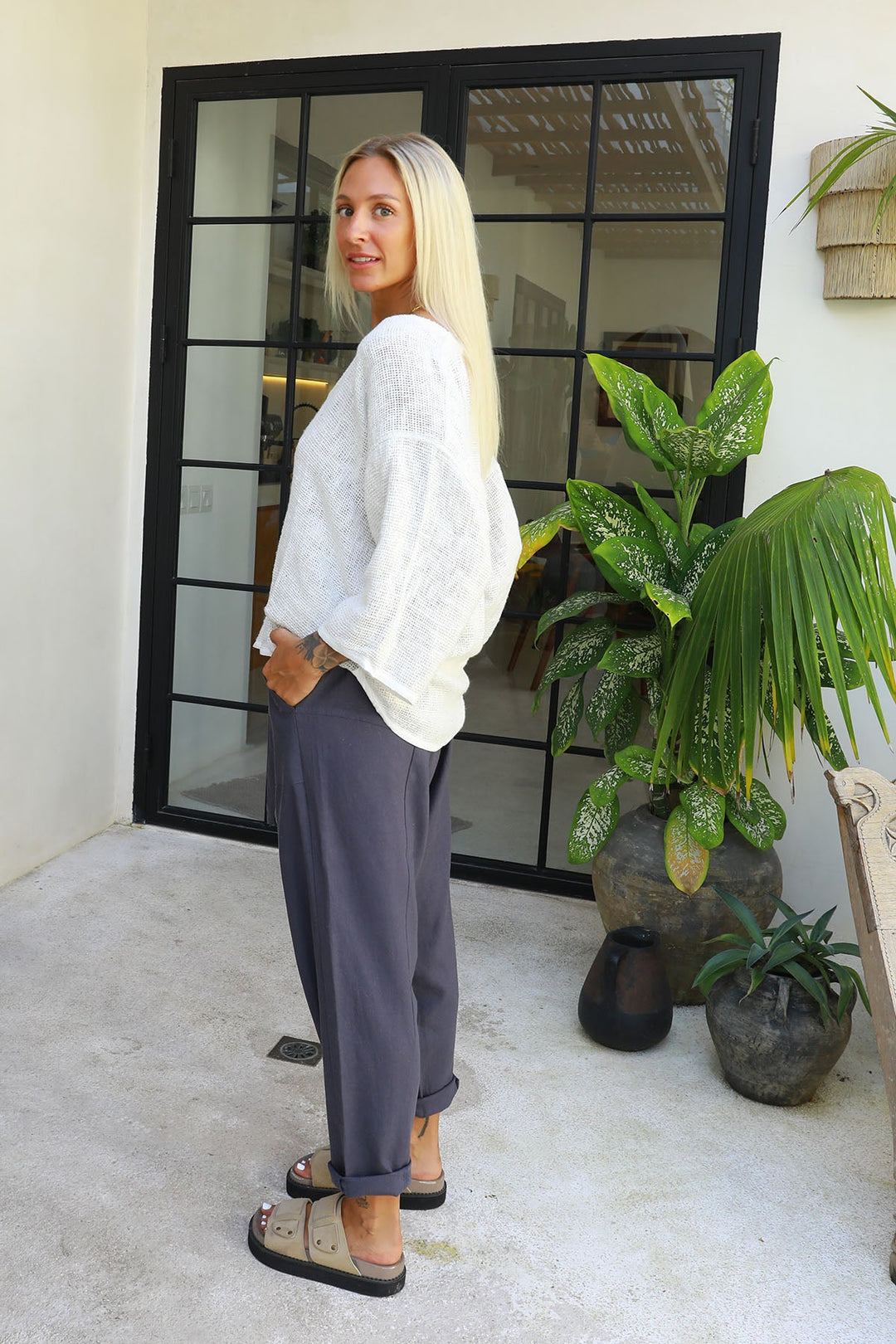 Estelle Hessian V Neck Top - White - CB2 - Pizazz BoutiqueCarbon The Label
