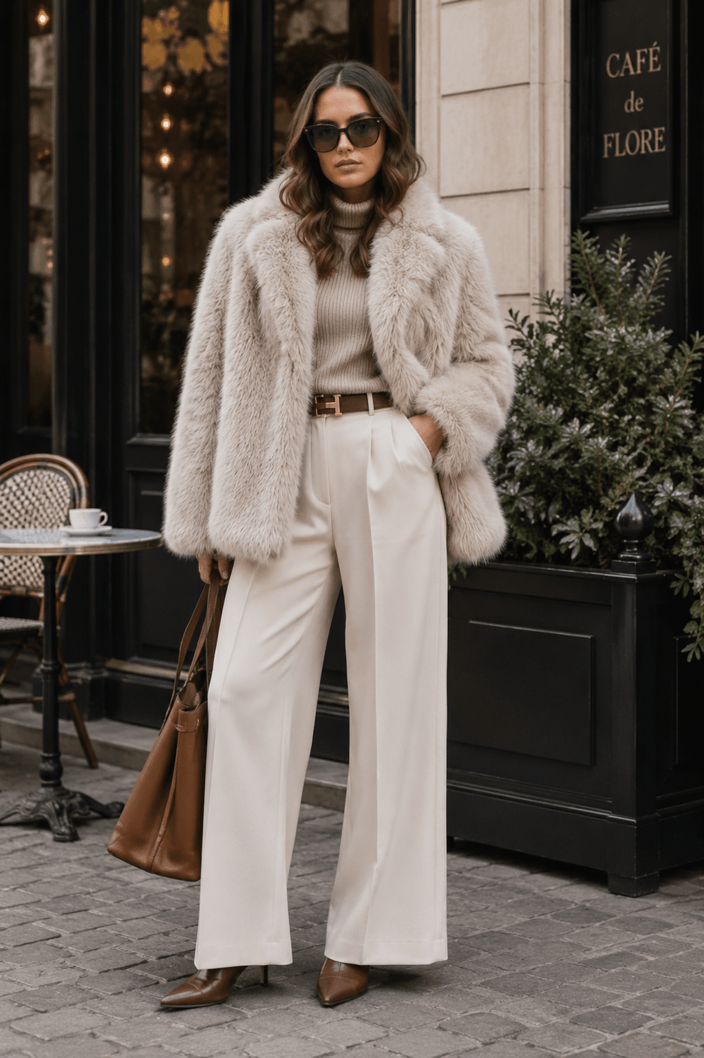 Faux Fur Coat - Oat - TT26 - Pizazz BoutiqueTwo - T's