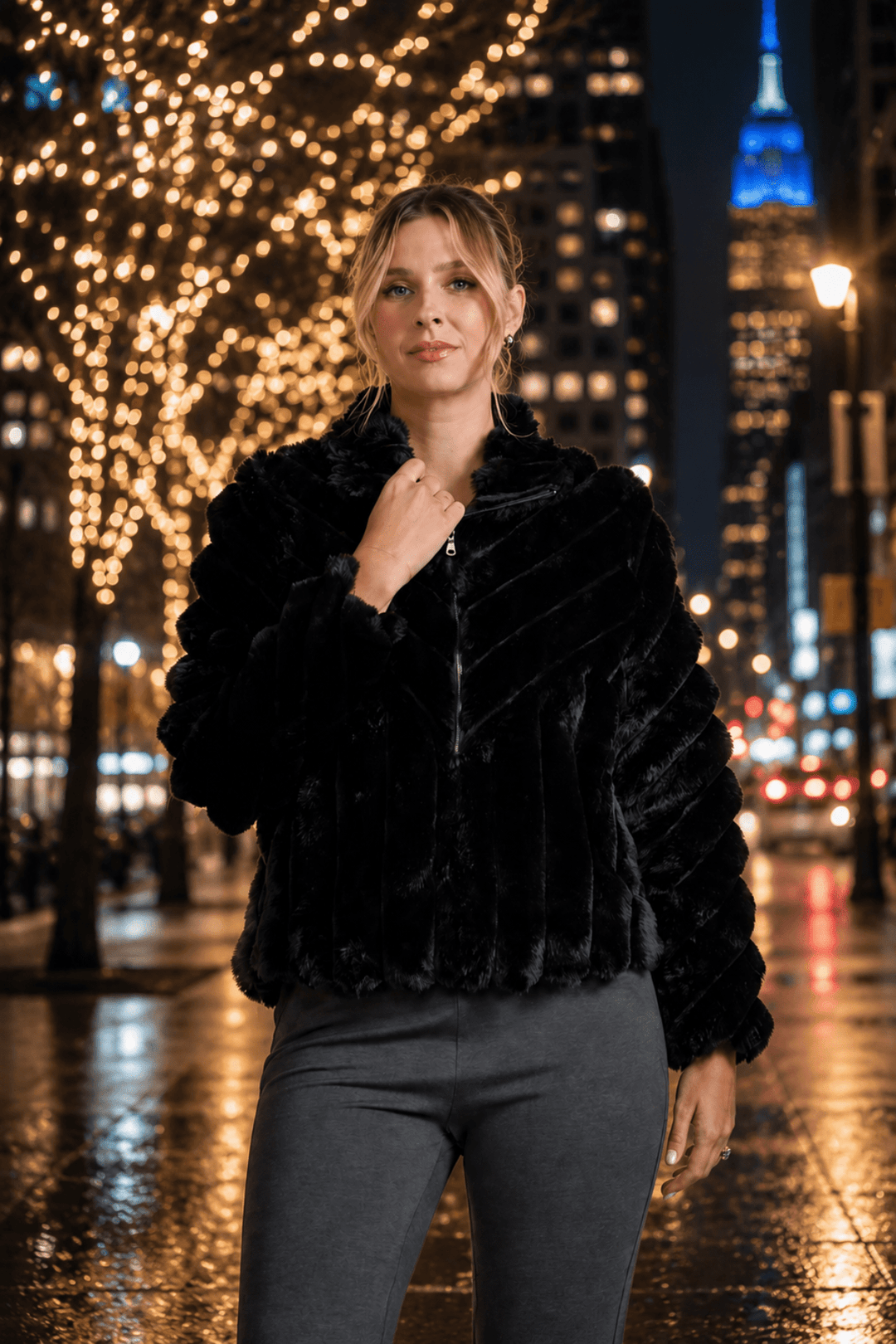 Faux Fur Jacket - Black - CJ35 - Pizazz BoutiqueCaju