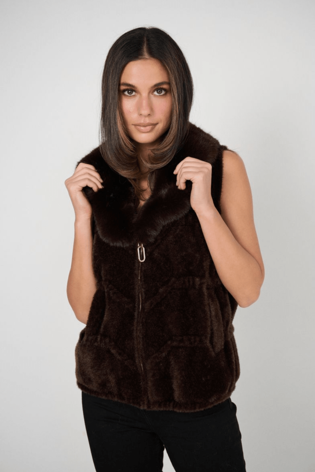 Faux Fur Vest - Chocolate - CJ27 - Pizazz BoutiqueCaju