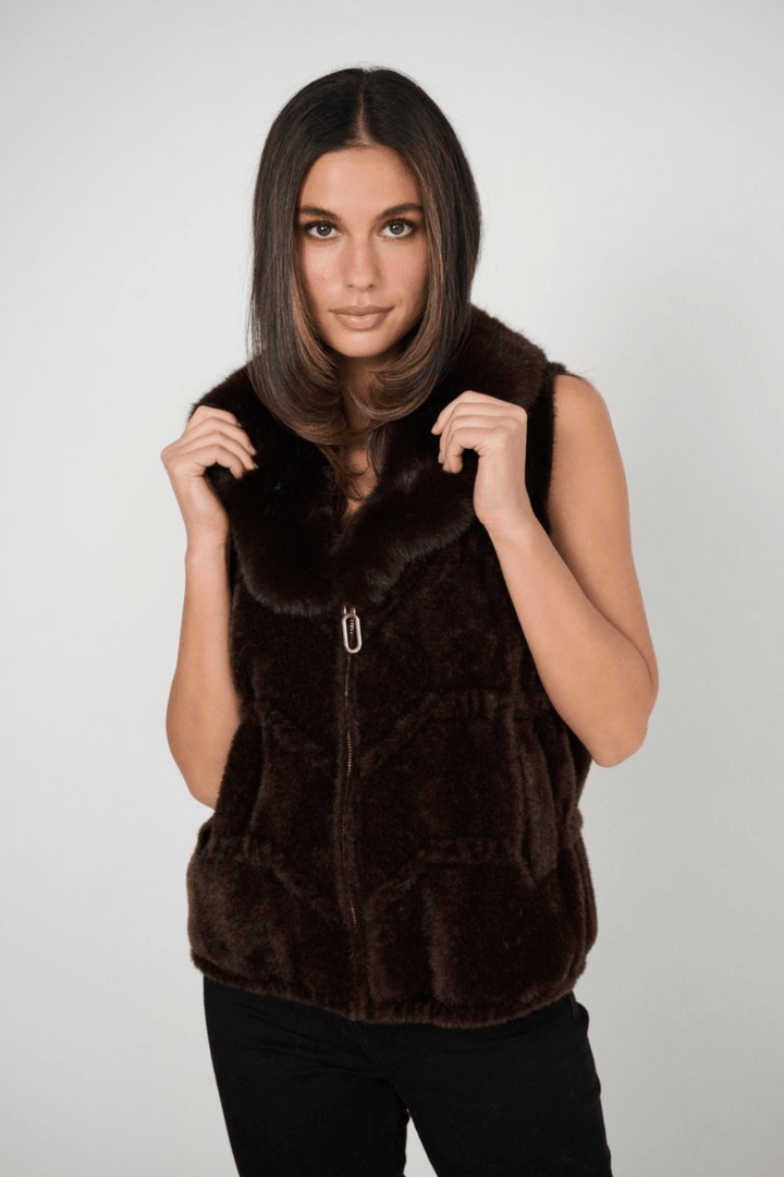 Faux Fur Vest - Chocolate - CJ27 - Pizazz BoutiqueCaju