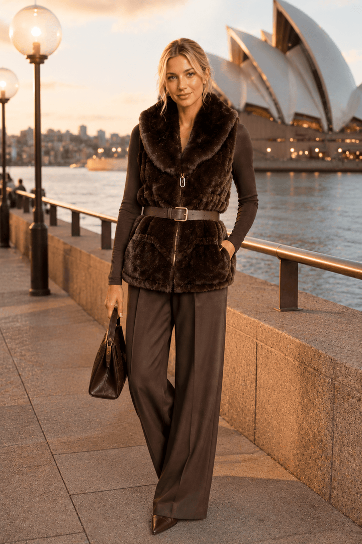 Faux Fur Vest - Chocolate - CJ27 - Pizazz BoutiqueCaju