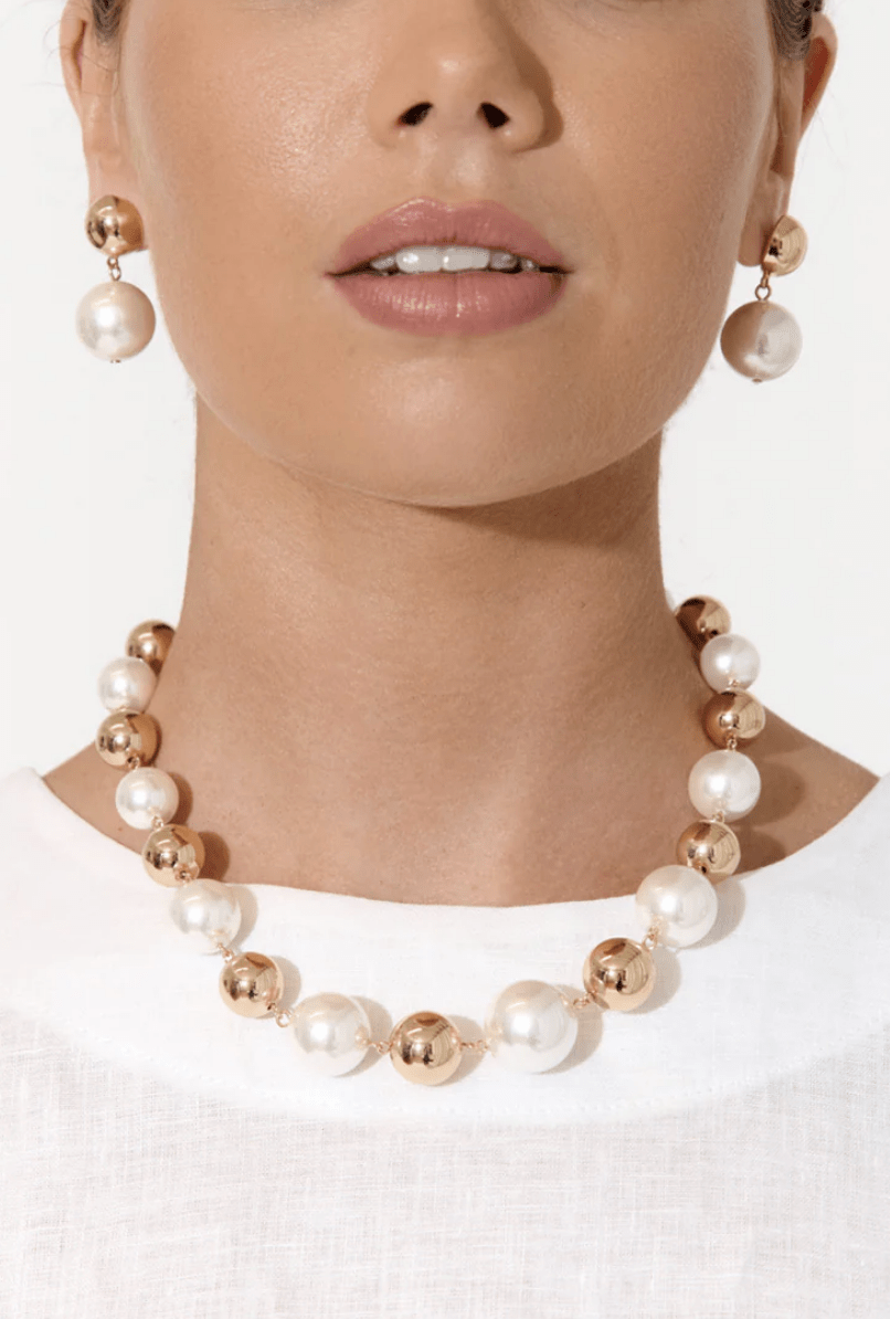 Faux Pearl Ball Necklace - Gold - AD45 - Pizazz BoutiqueAdorne