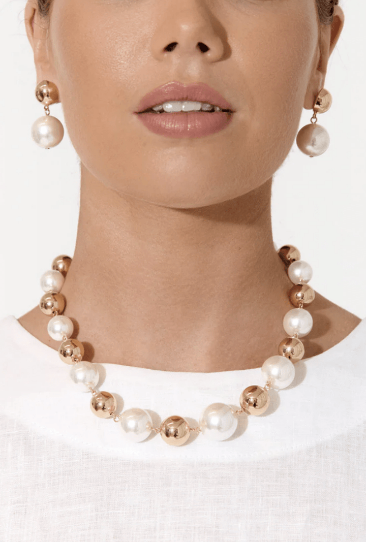 Faux Pearl Ball Necklace - Gold - AD45 - Pizazz BoutiqueAdorne