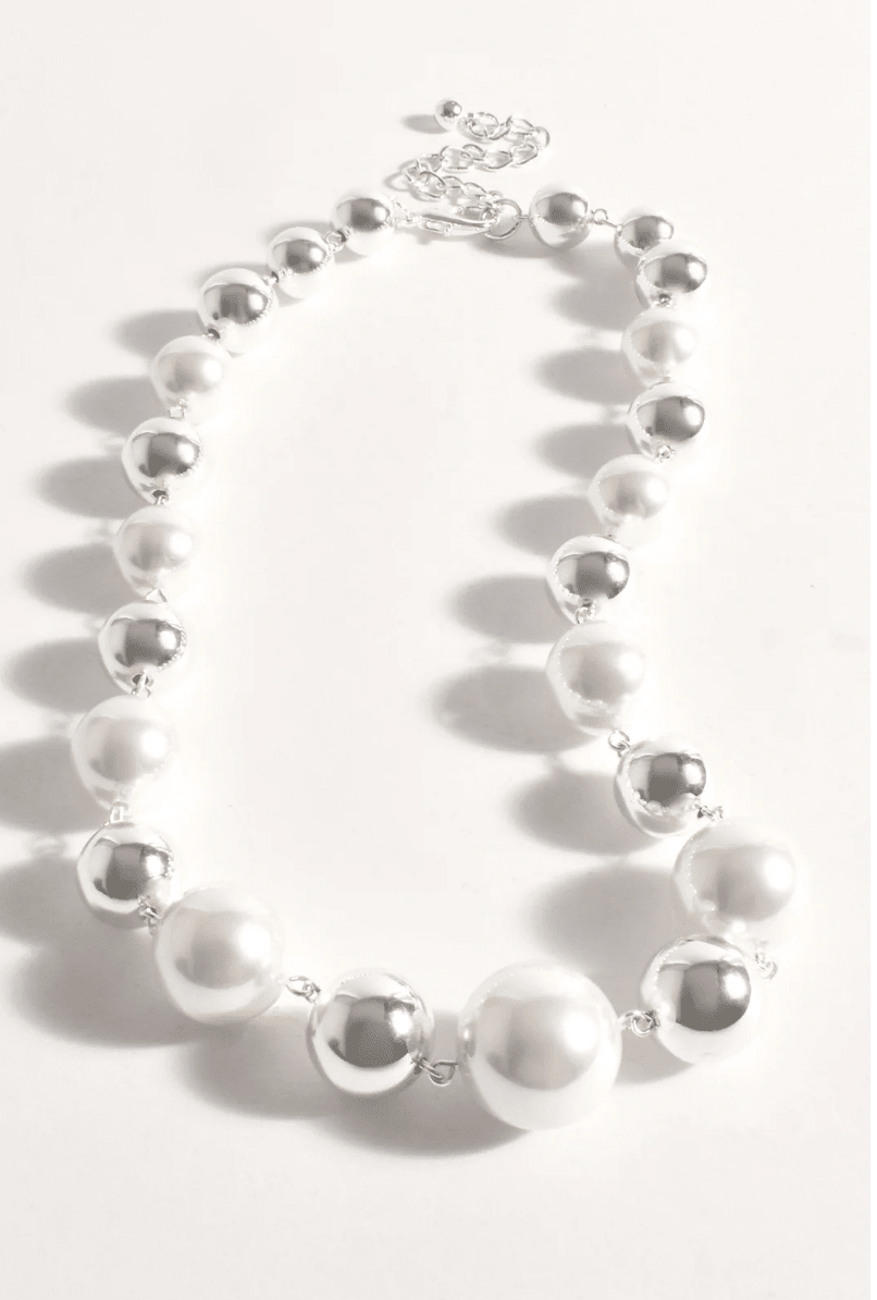 Faux Pearl Ball Necklace - Silver - AD45 - Pizazz BoutiqueAdorne