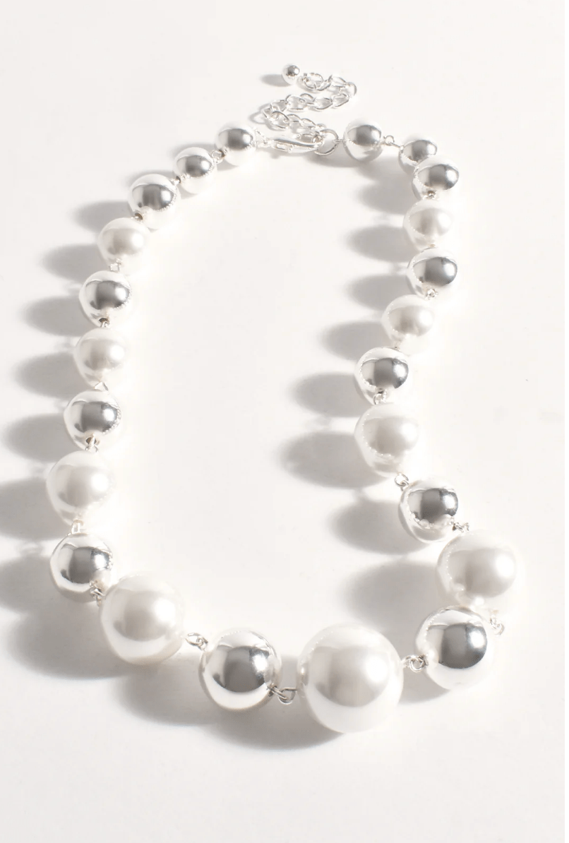 Faux Pearl Ball Necklace - Silver - AD45 - Pizazz BoutiqueAdorne