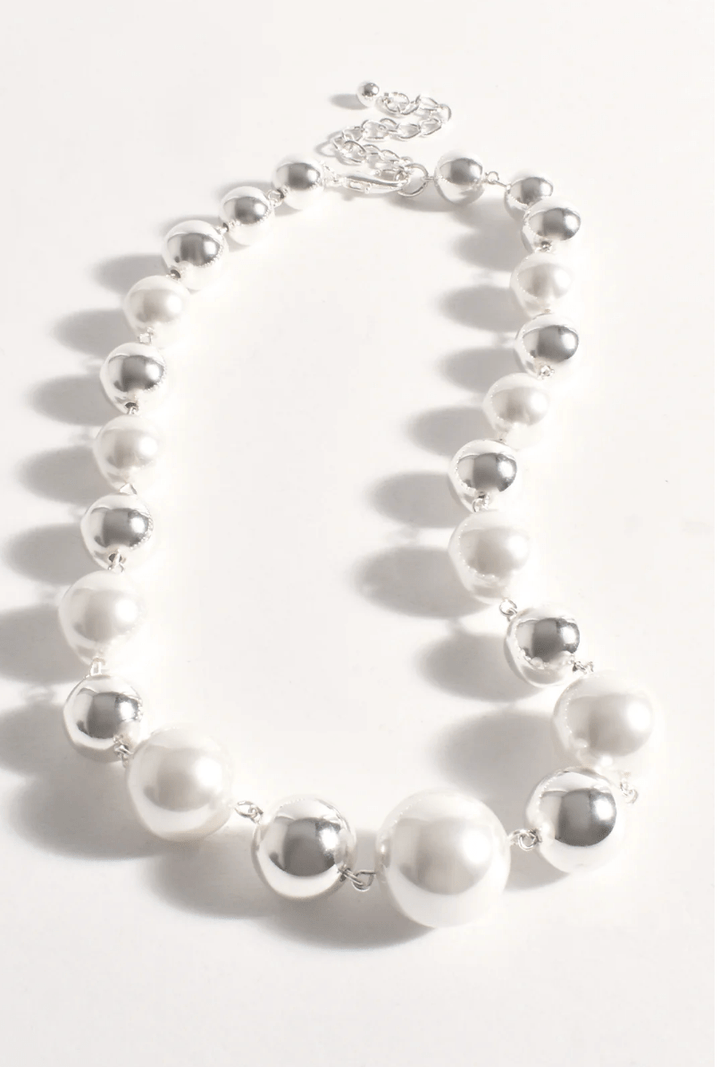 Faux Pearl Ball Necklace - Silver - AD45 - Pizazz BoutiqueAdorne