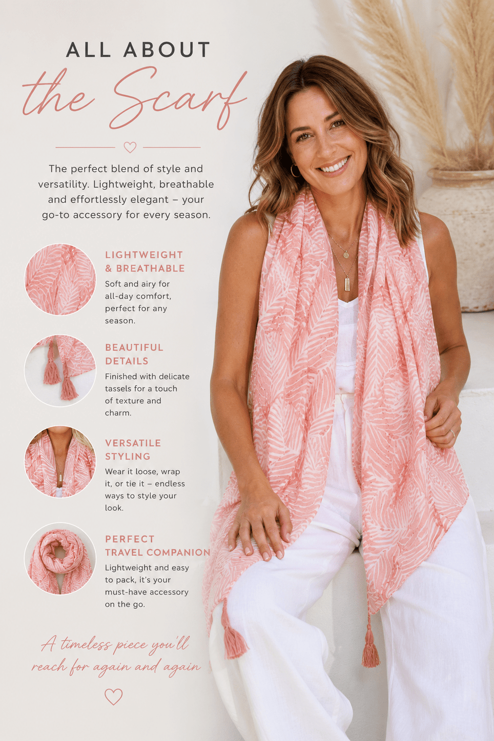 Feather Scarf - Blush Pink - FR24 - Pizazz BoutiqueFree Spirit