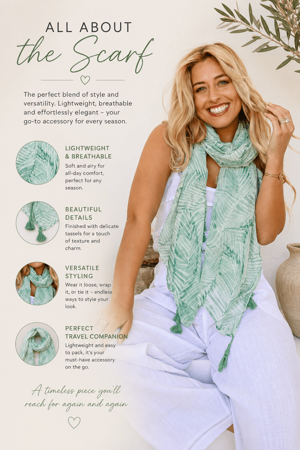 Feather Scarf - Mint - FR24 - Pizazz BoutiqueFree Spirit