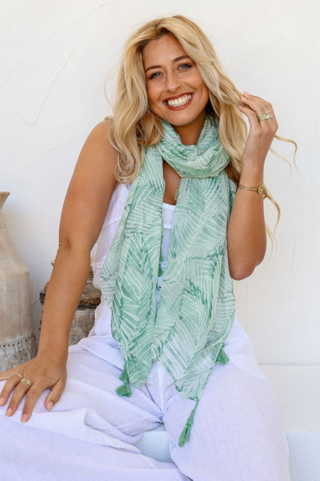Feather Scarf - Mint - FR24 - Pizazz BoutiqueFree Spirit