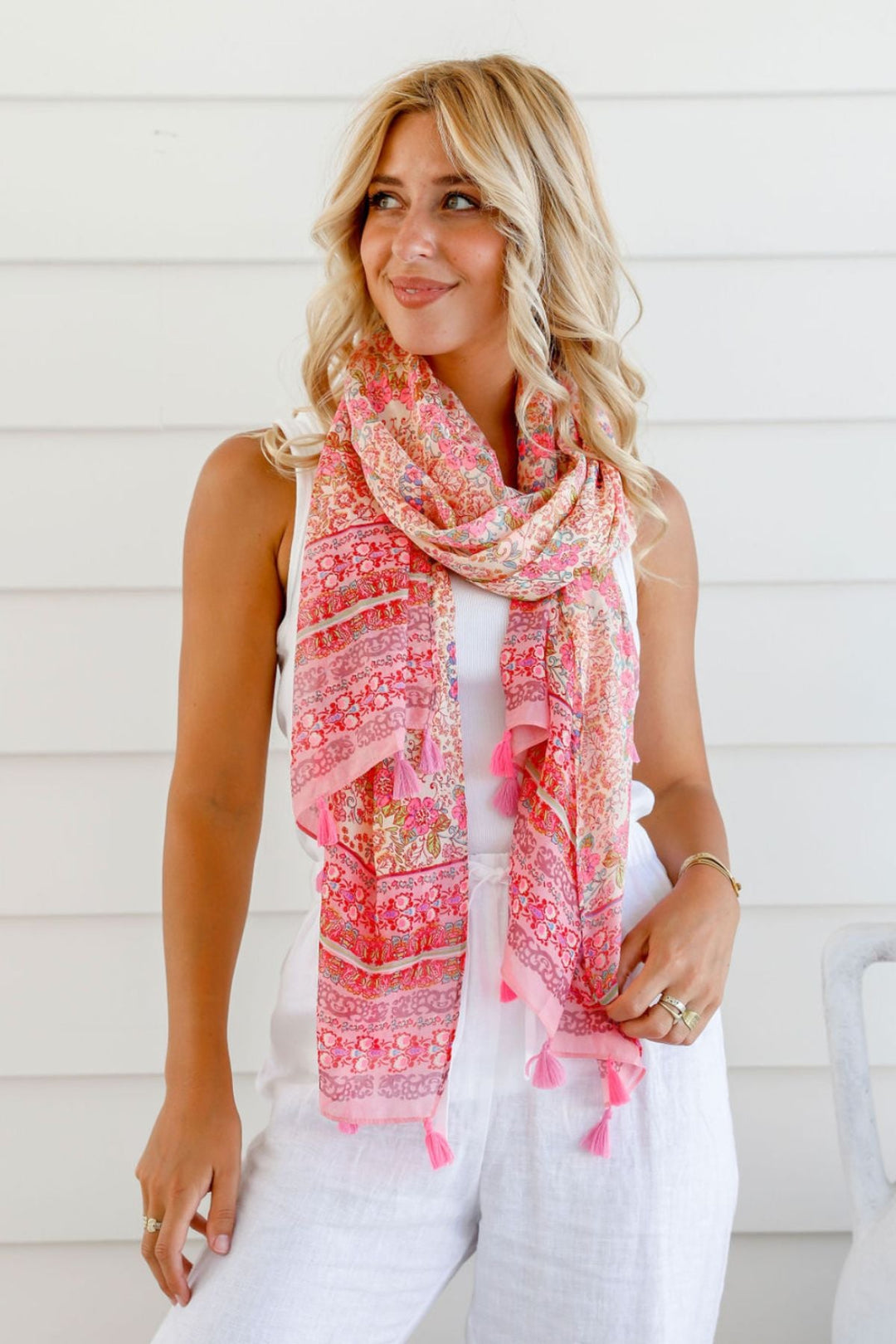 Floral Scarf - Pink - FR28 - Pizazz BoutiqueFree Spirit