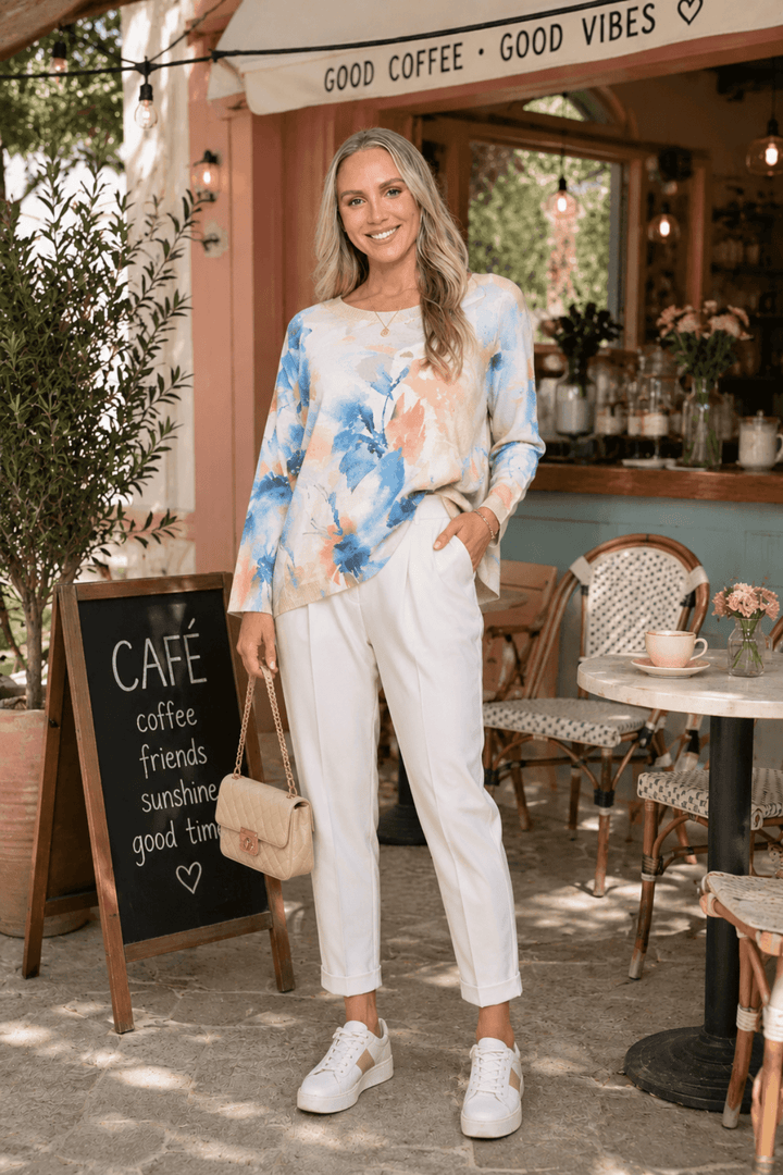 Floral Sunset Pullover - Blue - AE19 - Pizazz BoutiqueAE Luxe