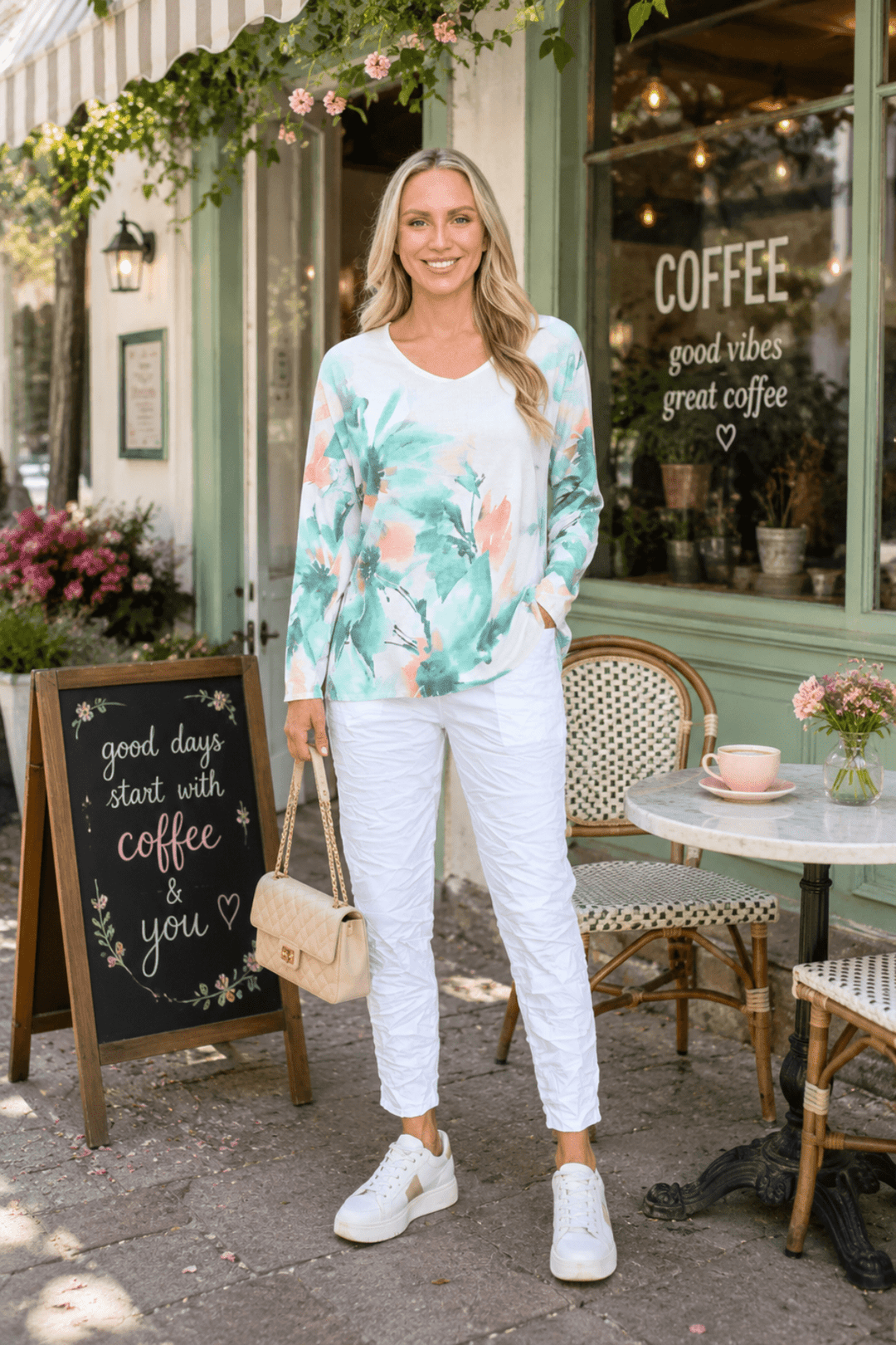 Floral Sunset Pullover - Green - AE19 - Pizazz BoutiqueAE Luxe