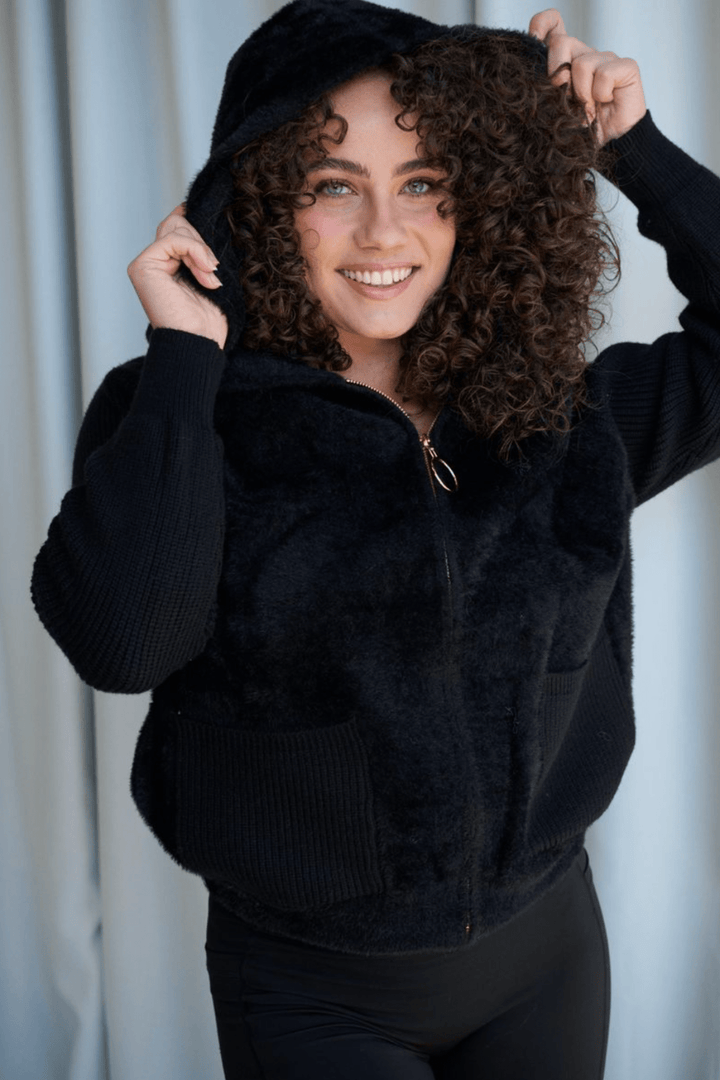 Fluffy Zip Hoodie - Black - CJ18 - Pizazz BoutiqueHolmes & Fallon