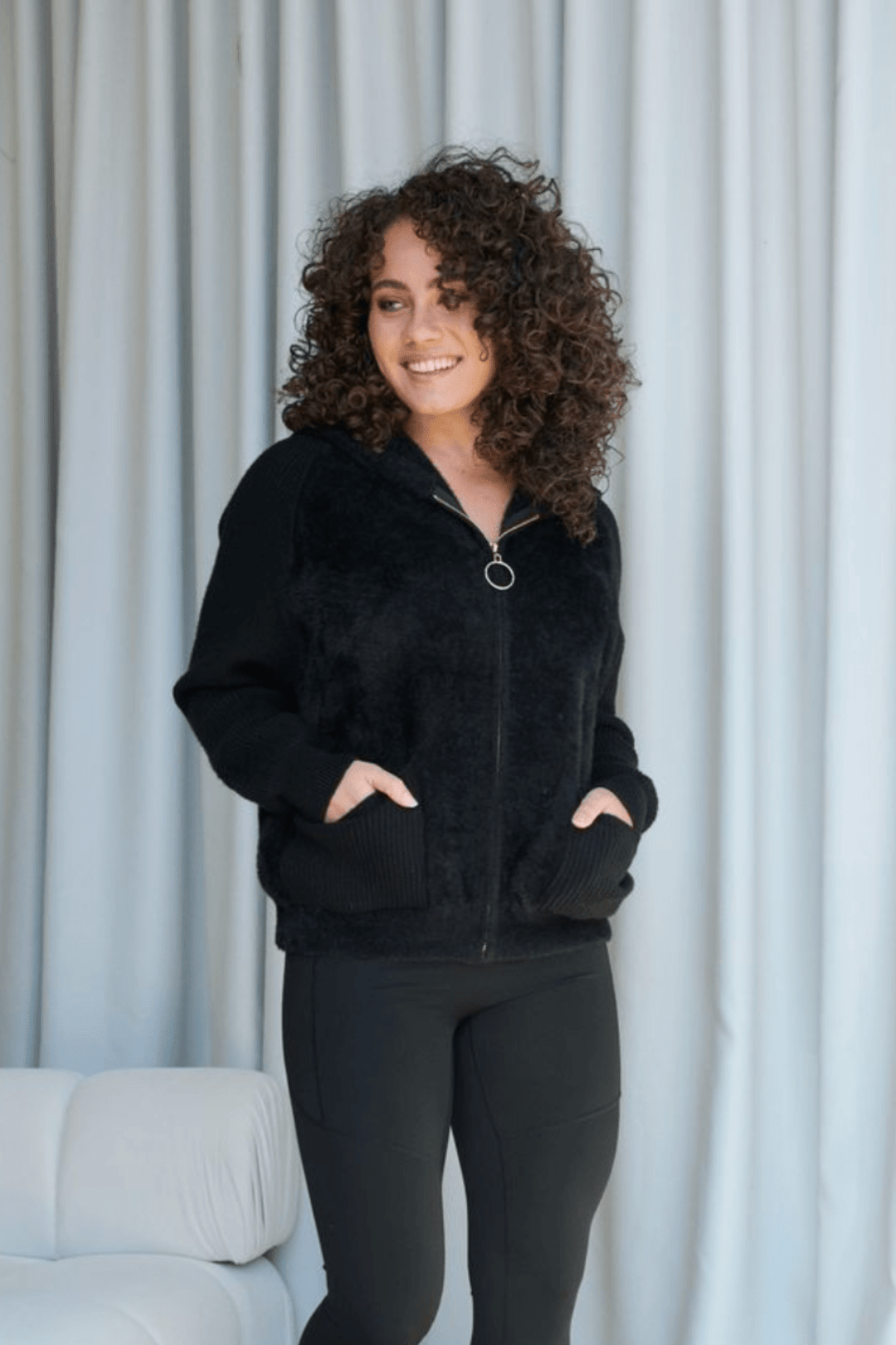 Fluffy Zip Hoodie - Black - CJ18 - Pizazz BoutiqueHolmes & Fallon