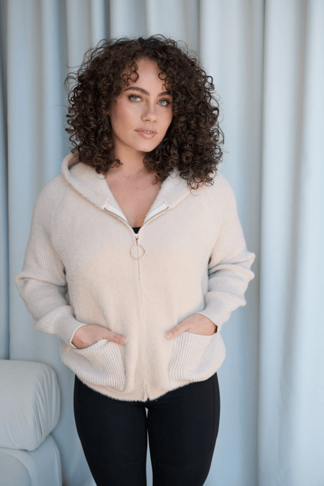 Fluffy Zip Hoodie - Cream - CJ18 - Pizazz BoutiqueHolmes & Fallon