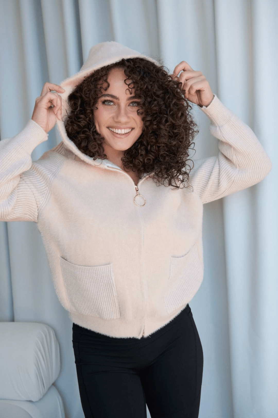 Fluffy Zip Hoodie - Cream - CJ18 - Pizazz BoutiqueHolmes & Fallon