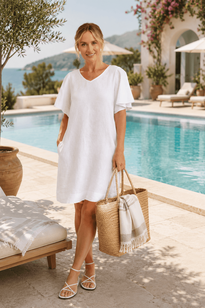 Flutter Sleeve Dress - White - SS42 - Pizazz BoutiqueSee Saw