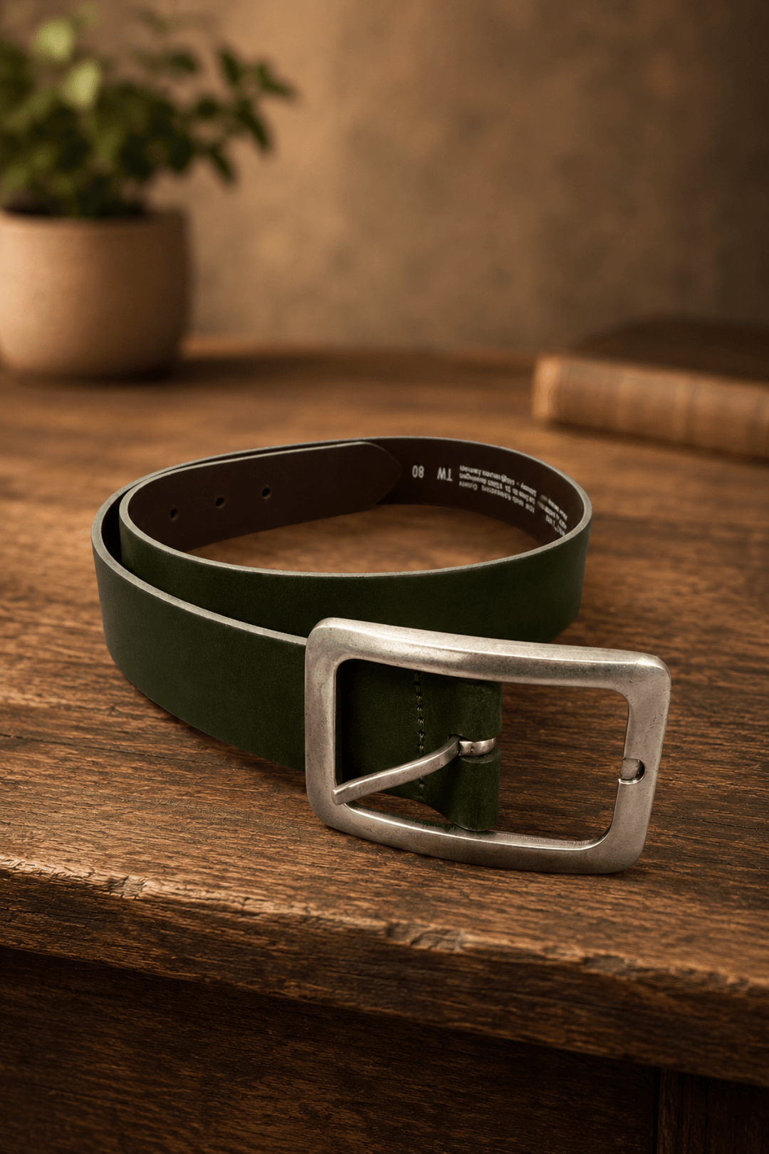 Full-grain Leather Belt - Olive - Pizazz BoutiqueVanzetti