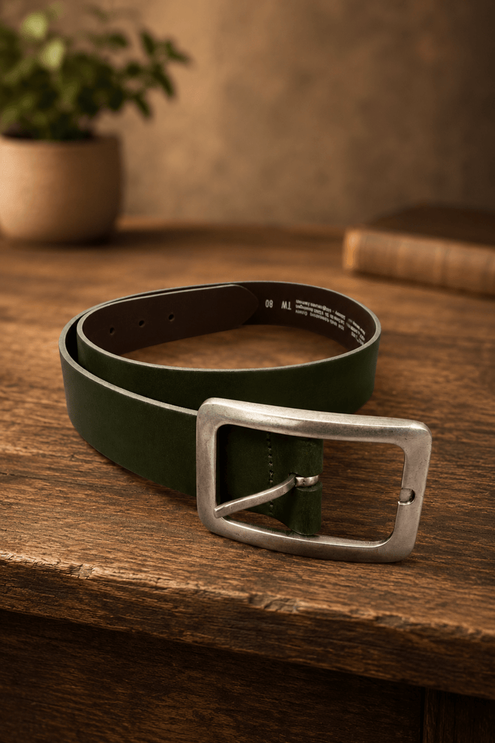 Full-grain Leather Belt - Olive - Pizazz BoutiqueVanzetti