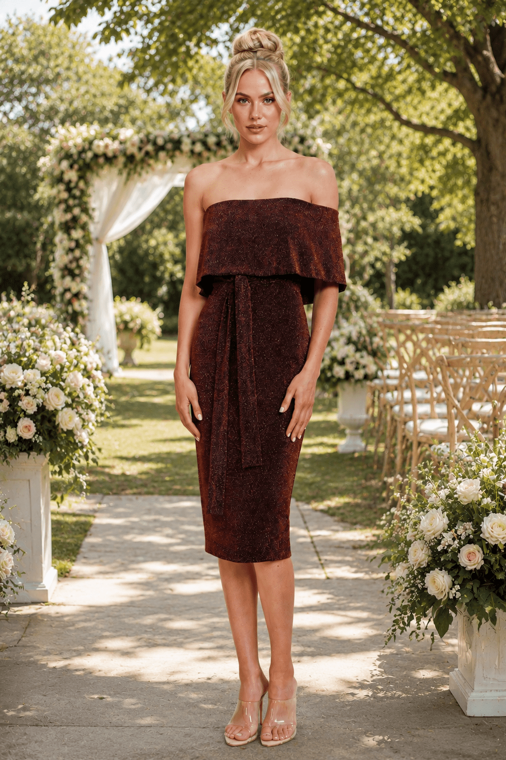 Gema Off Shoulder Dress - Copper - ROM86 - Pizazz BoutiqueRomance