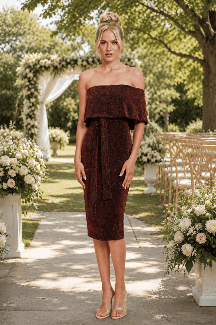 Gema Off Shoulder Dress - Copper - ROM86 - Pizazz BoutiqueRomance