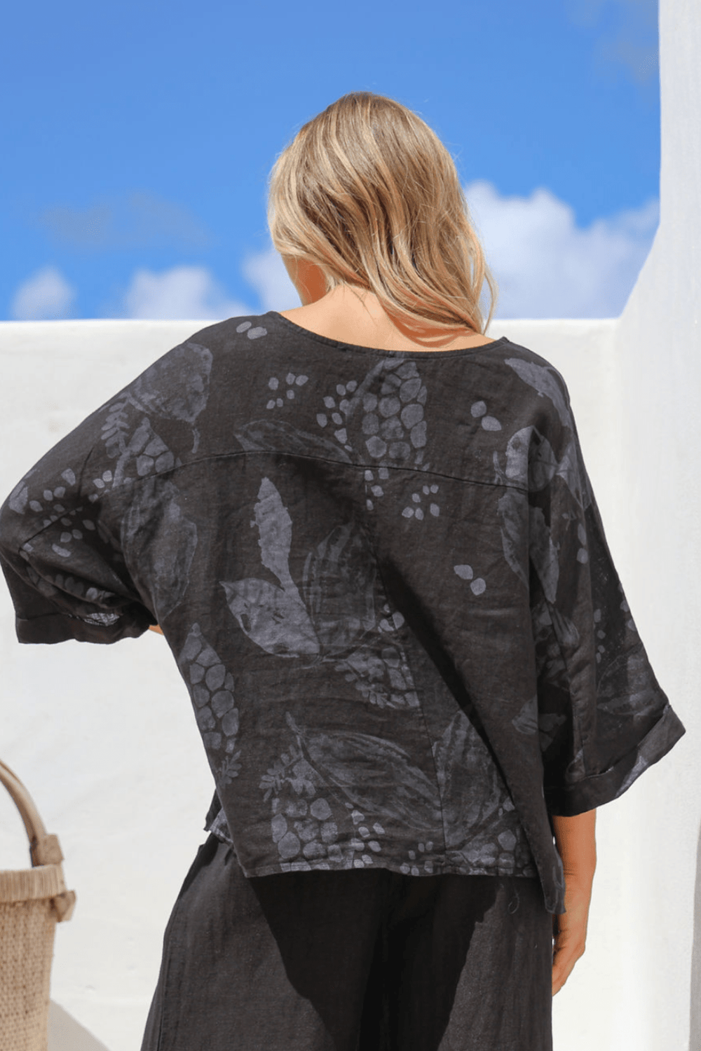 Gemma Linen Top - Black Leaf - FA3 - Pizazz BoutiqueFree Angel