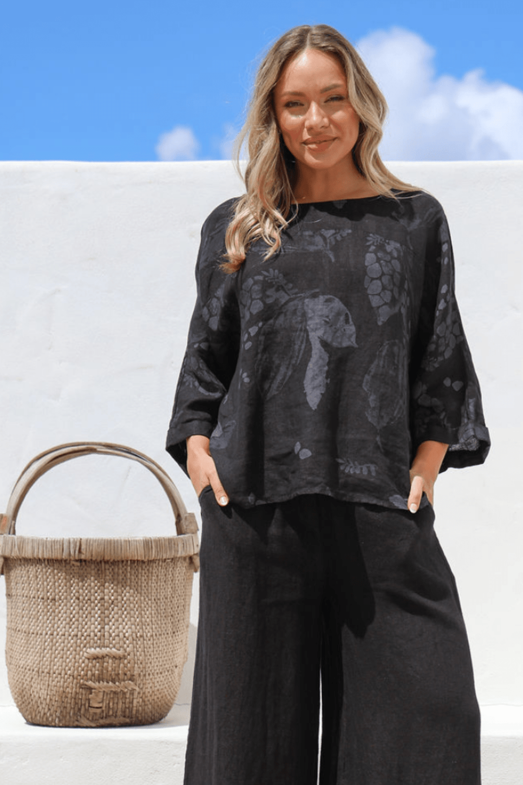 Gemma Linen Top - Black Leaf - FA3 - Pizazz BoutiqueFree Angel