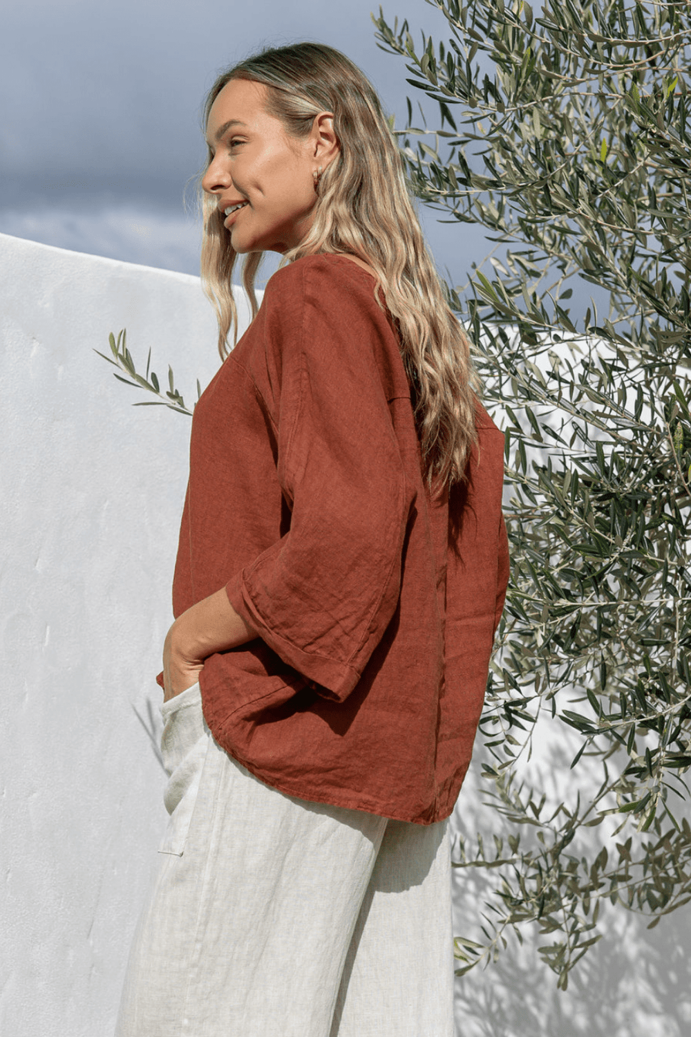 Gemma Linen Top - Coco - FA3 - Pizazz BoutiqueFree Angel