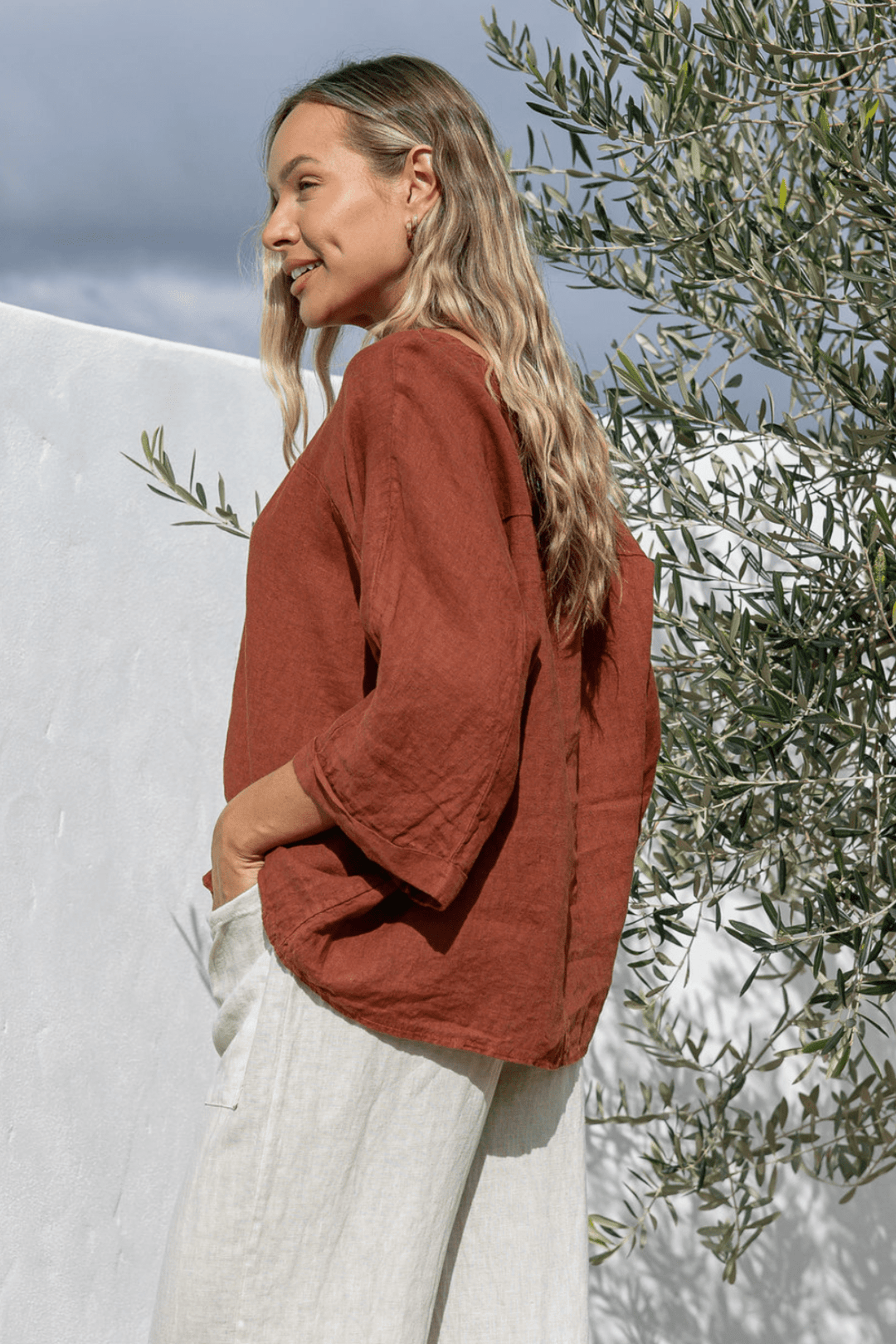 Gemma Linen Top - Coco - FA3 - Pizazz BoutiqueFree Angel