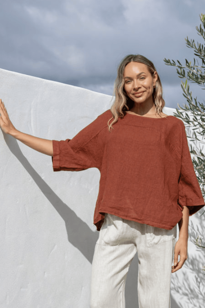 Gemma Linen Top - Coco - FA3 - Pizazz BoutiqueFree Angel