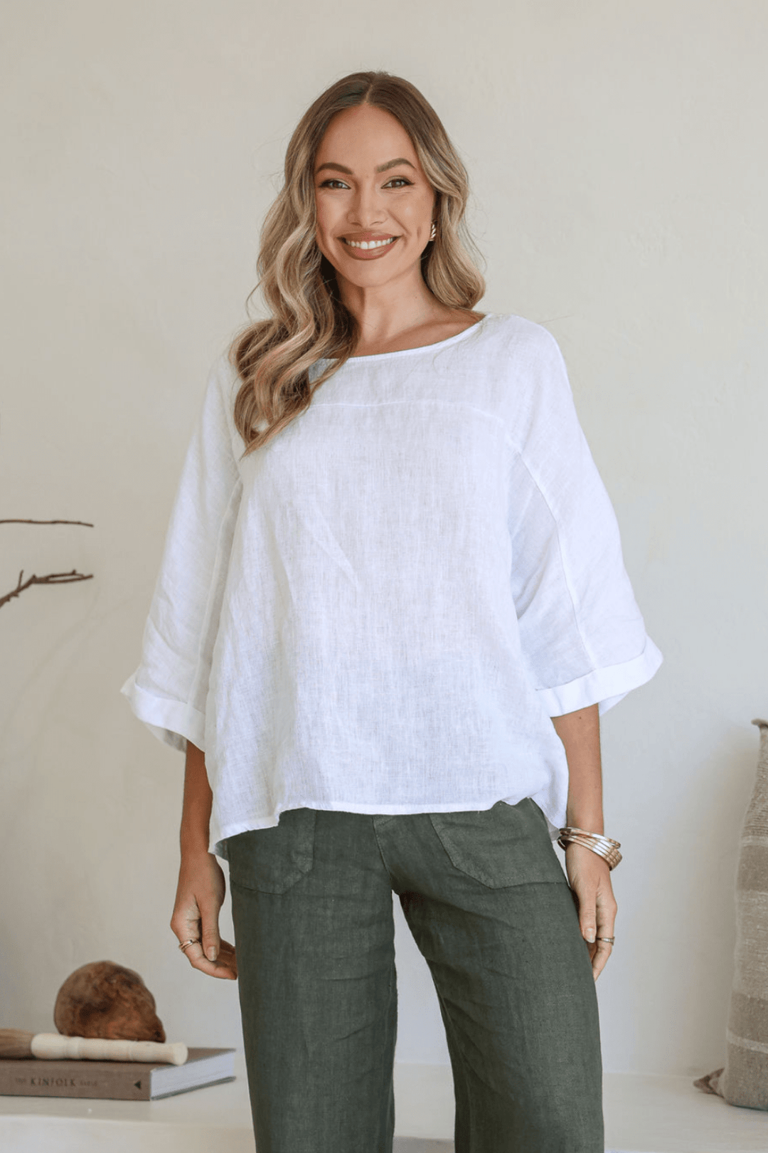 Gemma Linen Top - White - FA3 - Pizazz BoutiqueFree Angel