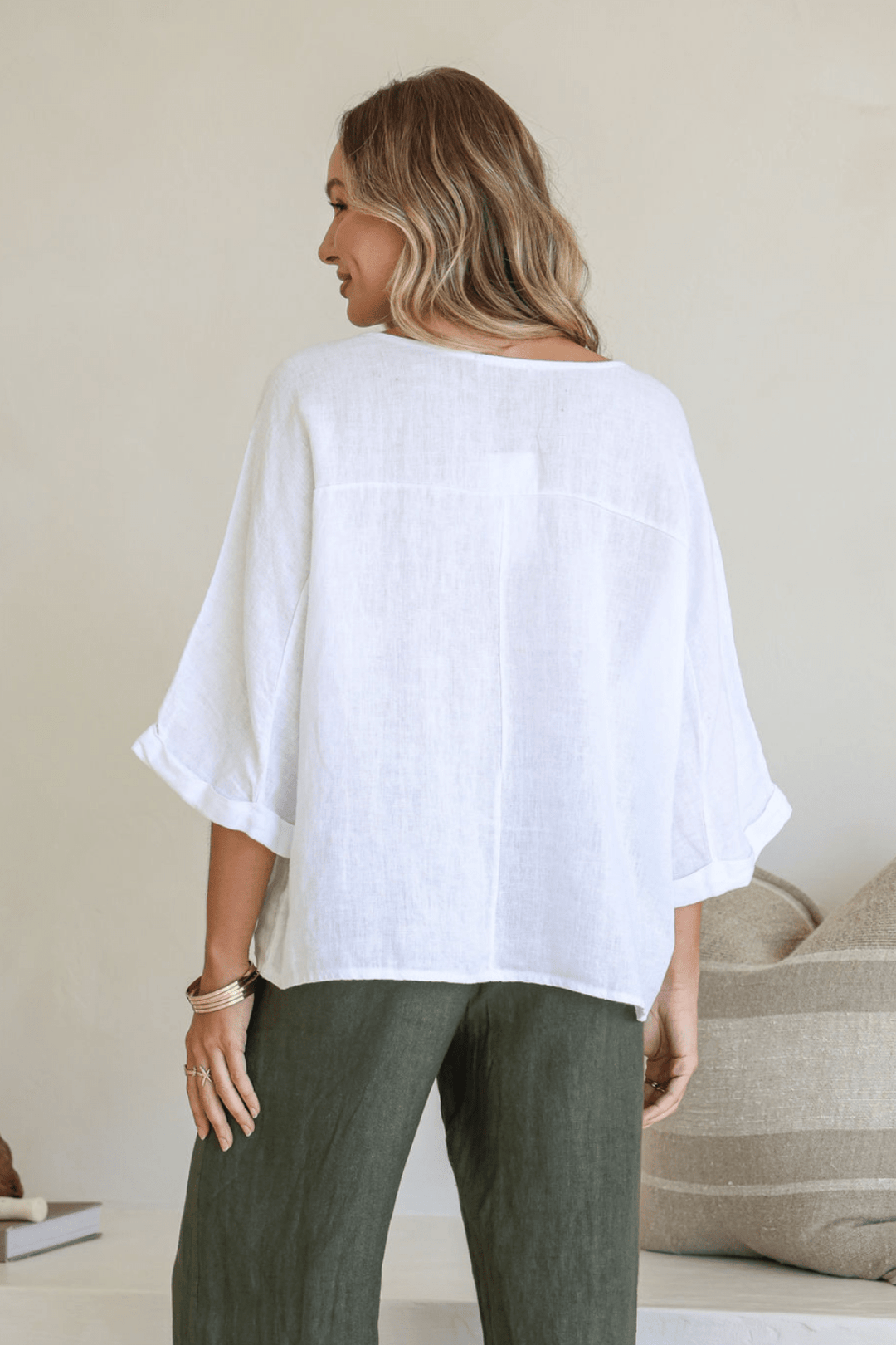 Gemma Linen Top - White - FA3 - Pizazz BoutiqueFree Angel