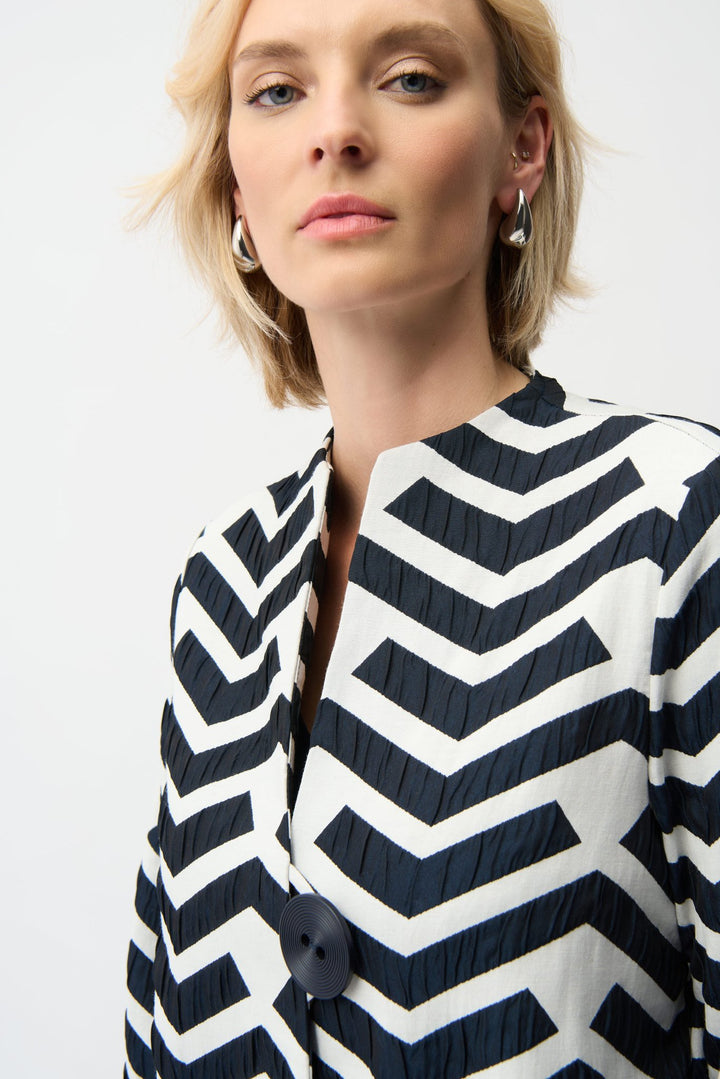 Geometric Trapeze Jacket - White/Navy - JR26 - Pizazz BoutiqueJoseph Ribkoff