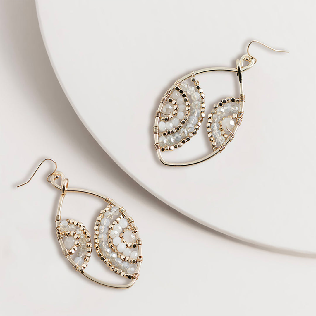 Gold & White Bead Teardrop Earrings -  SM2
