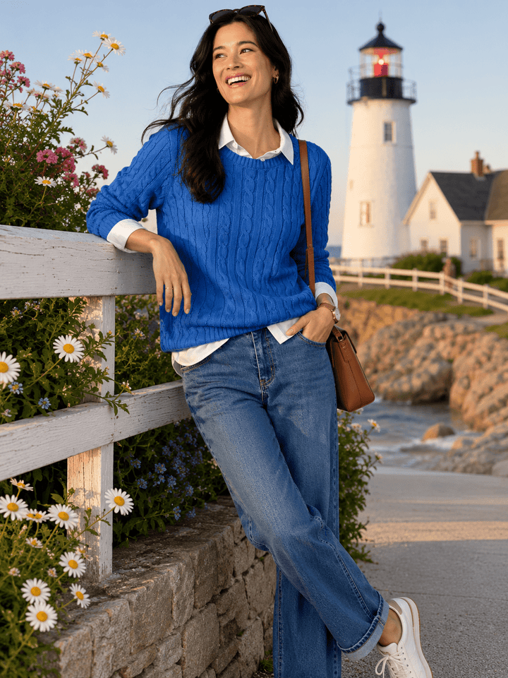 Hampton Cable Jumper - Cobalt -GS36 - Pizazz BoutiqueGordon smith
