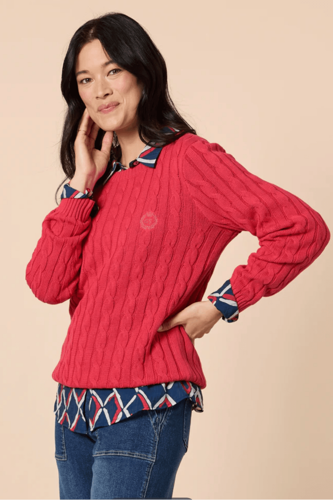 Hampton Cable Jumper - Red - GS36 - Pizazz BoutiqueGordon smith