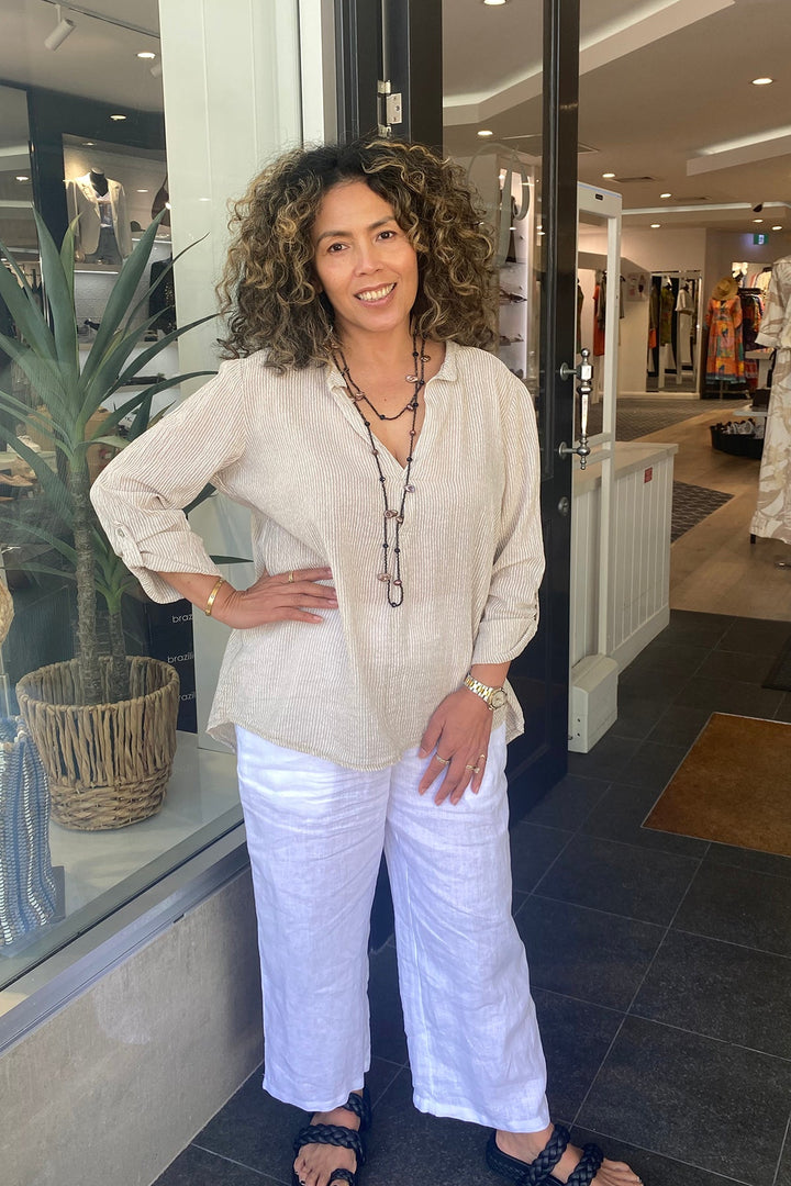 Harper Stripe Shirt - Natural - CG14 - Pizazz BoutiqueCindy G