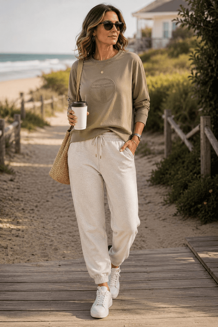Holly Logo Sweat Top - Khaki - TT3 - Pizazz BoutiqueTwo - T's