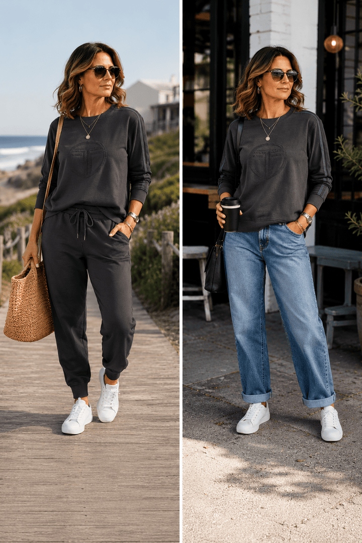 Holly Logo Sweat Top - Slate - TT3 - Pizazz BoutiqueTwo - T's