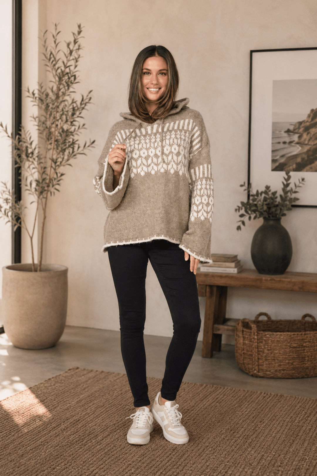 Hooded Knit - Taupe/Cream - CJ29 - Pizazz BoutiqueCaju