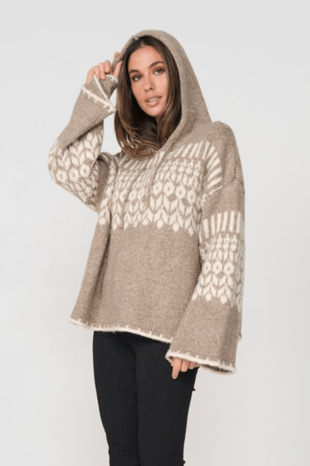 Hooded Knit - Taupe/Cream - CJ29 - Pizazz BoutiqueCaju